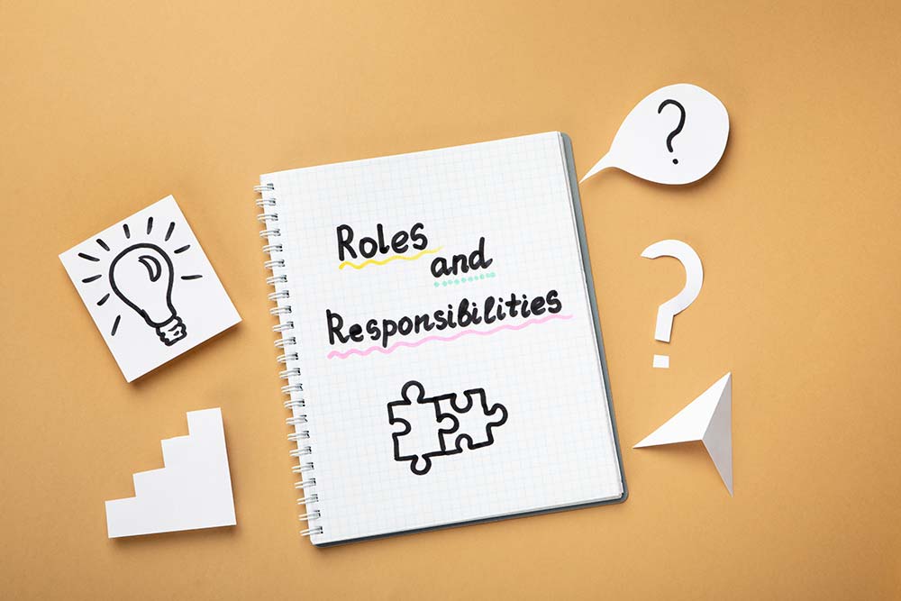 Ein Notizblock mti der Aufschrift "Roles and Responsibilities"
